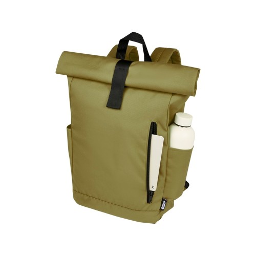 Рюкзак Byron 15,6" объемом 18 л со скручиваемым верхом, изготовленный из переработанного ПЭТ по стандарту GRS, оливковый