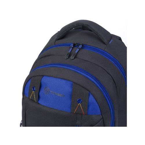 Рюкзак TORBER КЛАСС, черный с синей вставкой, полиэстер 900D, 45 x 32 x 16 см