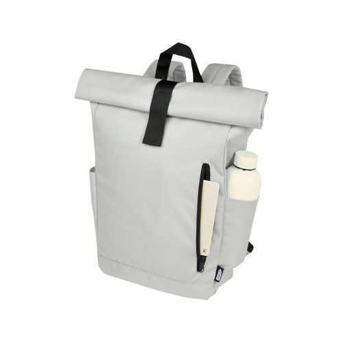 Рюкзак Byron 15,6" объемом 18 л со скручиваемым верхом, изготовленный из переработанного ПЭТ по стандарту GRS, светло-серый