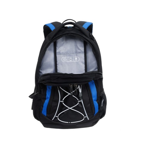 Рюкзак TORBER РАКЕТА с отделением для ноутбука 15", черный/синий, полиэстер, 33х19х45 см, 28 л