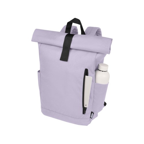 Рюкзак Байрон 15,6" объемом 18 л со скручиваемым верхом, изготовленный из переработанного ПЭТ по стандарту GRS, лиловый