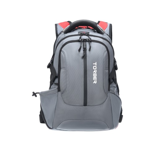 Рюкзак TORBER ДРАЙВ с отделением для ноутбука 15", серый/красный, полиэстер 1680D, 36x17x50 см, 30 л