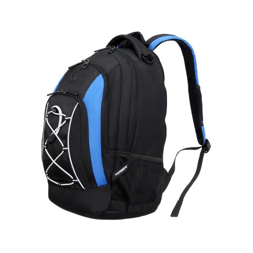 Рюкзак TORBER РАКЕТА с отделением для ноутбука 15", черный/синий, полиэстер, 33х19х45 см, 28 л