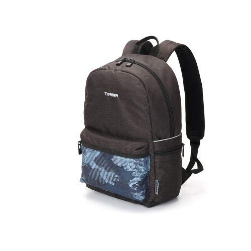 Рюкзак TORBER ГРАФФИТИ, серый с карманом синего цвета, полиэстер, 44 x 31 x 18 см
