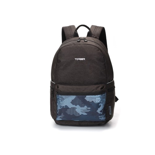 Рюкзак TORBER ГРАФФИТИ, серый с карманом синего цвета, полиэстер, 44 x 31 x 18 см