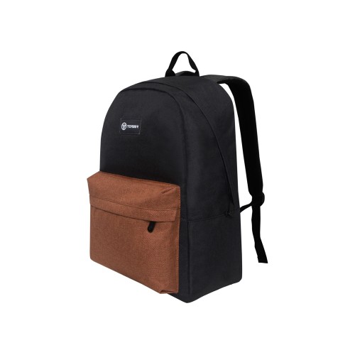 Рюкзак TORBER ГРАФФИТИ, черный с карманом коричневого цвета, полиэстер меланж, 42 х 29 x 19 см