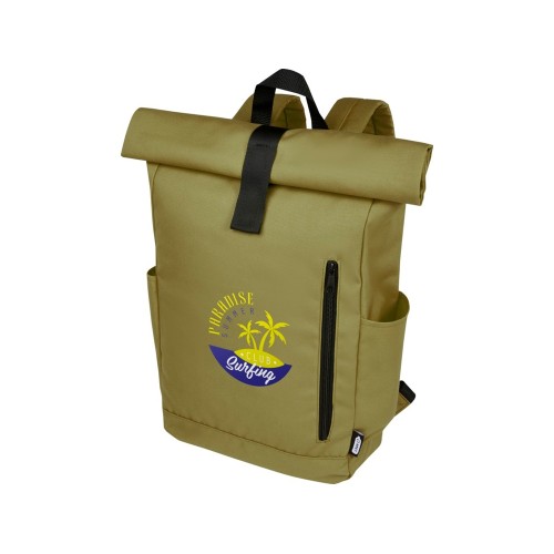 Рюкзак Byron 15,6" объемом 18 л со скручиваемым верхом, изготовленный из переработанного ПЭТ по стандарту GRS, оливковый