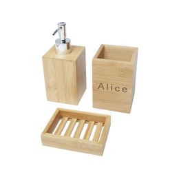 Набор из 3 аксессуаров из бамбука для ванной комнаты Hedon, natural