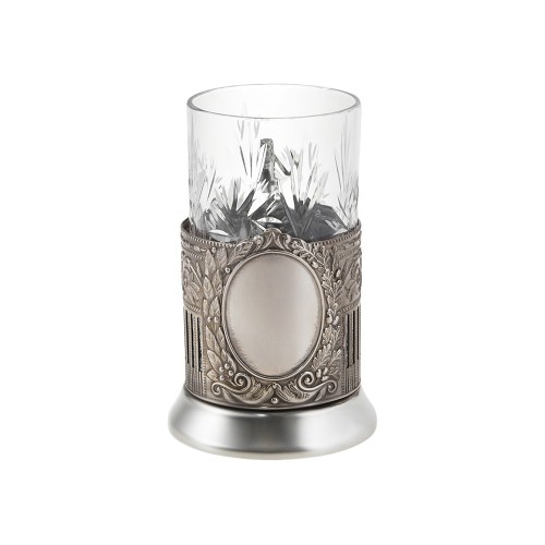 Чайный набор с подстаканником и фарфоровым чайником «ЭГОИСТ-М», серебристый/белый