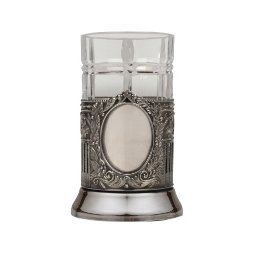 Подстаканник с хрустальным стаканом Базовый-М, серебристый/прозрачный