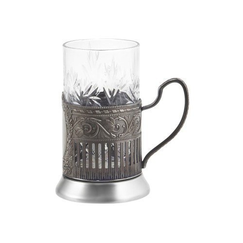 Чайный набор с подстаканником и фарфоровым чайником «ЭГОИСТ-М», серебристый/белый