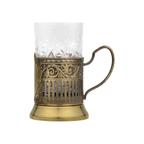 Чайный набор с подстаканником и фарфоровым чайником «ЭГОИСТ-Л», золотистый/белый