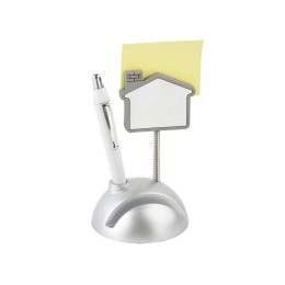 Подставка для визиток и ручки с держателем для бумаги "Домик", серебристый/белый (Р)