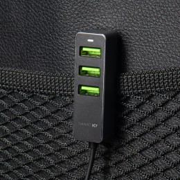АЗУ 1 USB + 3 USB для пассажиров, QC 3.0, 7А, алюминий, графит, Deppa
