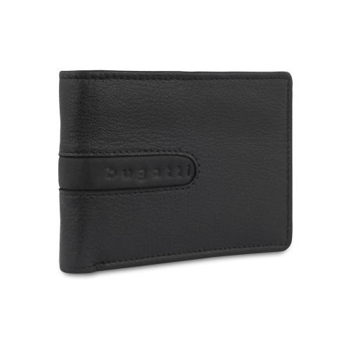 Портмоне BUGATTI ШЕДЕВР | BOMBA, с защитой данных RFID, чёрное, кожа козы/полиэстер, 12,5х2х9 см