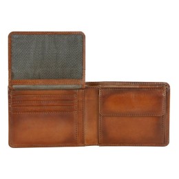 Портмоне BUGATTI ДОМ | DOMUS, с RFID защитой, коньячный цвет, натуральная воловья кожа, 12х1,5х9,2 см