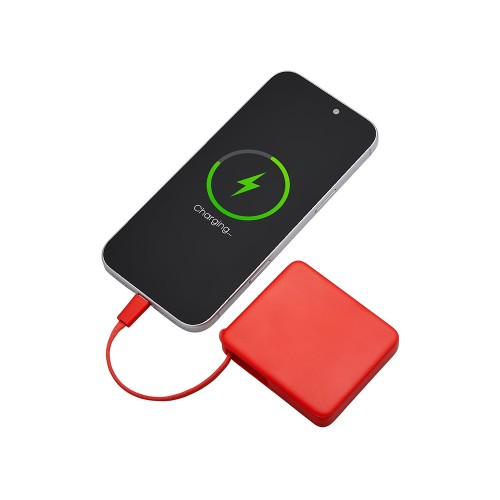 Внешний аккумулятор со встроенным кабелем USB-C «Дэнси», 5000 мАч, красный