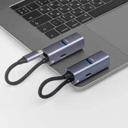 USB-хаб 3 в 1 USB-C - USB-A3.0 + USB-C PD100Вт + HDMI, серый, Deppa