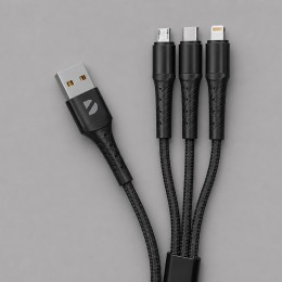Дата-кабель Armor 3 в 1: micro USB, USB-C, Ligthning, 1.2м, черный, Deppa