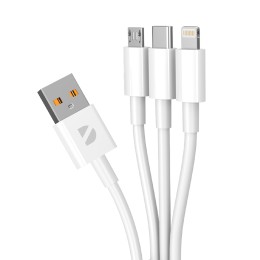 Дата-кабель 3 в 1: micro USB, USB-C, Ligthning, 1.2м, белый, Deppa
