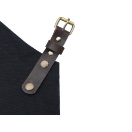 Фартук из канваса с ремнями из натуральной кожи, материал: канвас смесовый, плотность 450 гр/м, натуральная кожа КРС, цвет черный, коричневый темный