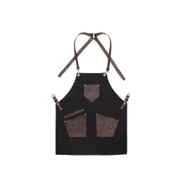 Фартук из канваса с ремнями из натуральной кожи, материал: канвас смесовый, плотность 450 гр/м, натуральная кожа КРС, цвет черный, коричневый темный