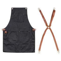 Фартук из натуральной кожи флотер  Материал: натуральная кожа КРС, цвет фартука: черный, цвет ремней: светлый бук, фурнитура из металлического сплава ЦАМ, цвет фурнитуры: антик, размер универсальный
