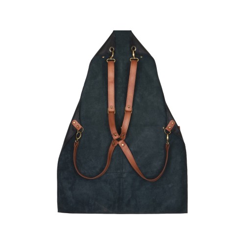 Фартук из натуральной кожи флотер  Материал: натуральная кожа КРС, цвет фартука: черный, цвет ремней: светлый бук, фурнитура из металлического сплава ЦАМ, цвет фурнитуры: антик, размер универсальный