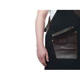 Фартук из канваса с ремнями из натуральной кожи, материал: канвас смесовый, плотность 450 гр/м, натуральная кожа КРС, цвет черный, коричневый темный