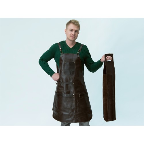 Набор: фартук из натуральной кожи в тубусе, темно-коричневый