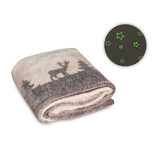 Плед из флиса Новогодний светящийся, бежевый