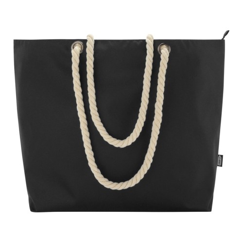 Panama пляжная эко-сумка-холодильник из переработанного материала, с ручками-шнурками 23L, сплошной черный