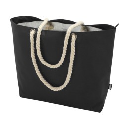 Panama пляжная эко-сумка-холодильник из переработанного материала, с ручками-шнурками 23L, сплошной черный