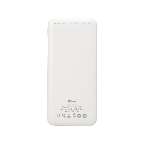 Внешний аккумулятор Evolt "Mini-5", 5000 mAh, белый