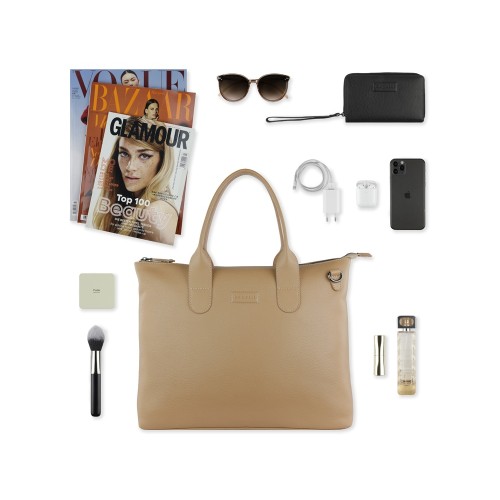 Сумка-шоппер BUGATTI ЭЛЬЗА | ELSA, песочного цвета, воловья кожа/полиэстер, 46х11х31,5 см