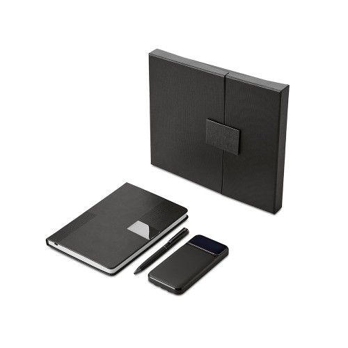 Подарочный набор "Tesla" с блокнотом А5, ручкой и пауэрбенком на 10 000 mAh, черный