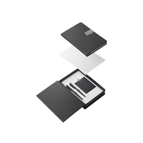 Подарочный набор "Goethe" с блокнотом А5, 2-мя ручками и картхолдером, черный