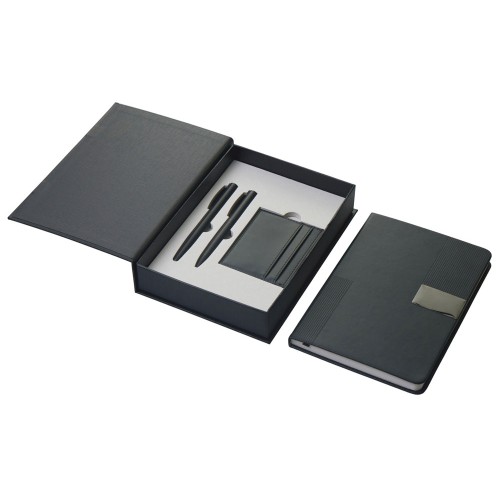 Подарочный набор "Goethe" с блокнотом А5, 2-мя ручками и картхолдером, черный