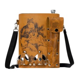 Набор «Подарочный»: фляга 511/2 (рыжая кожа), 2л+2 стаканчика+2 вилки