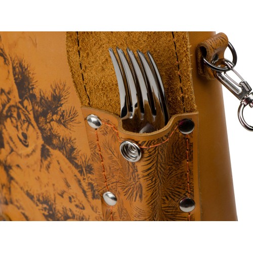 Набор «Подарочный»: фляга 511/2 (рыжая кожа), 2л+2 стаканчика+2 вилки