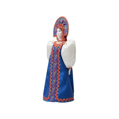 Подарочный набор: кукла фарфоровая, чай "Малина с мятой", синий