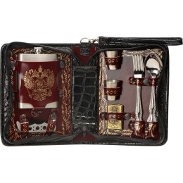 Набор "Дорожный" на 4 персоны в барсетке с худ. выжиганием (герб)