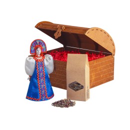 Подарочный набор: кукла фарфоровая, чай "Малина с мятой", синий