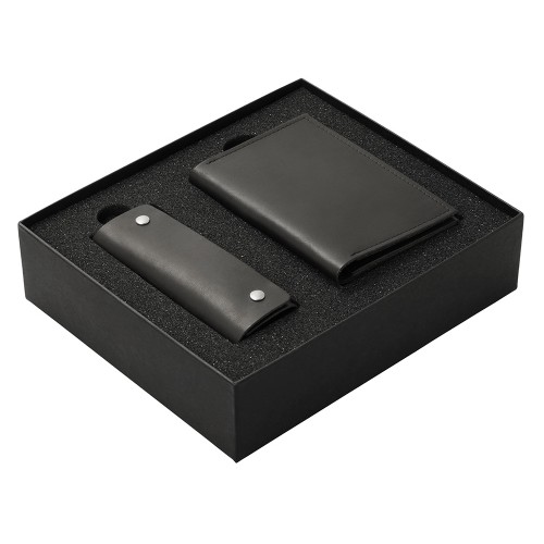 Подарочный набор Long River: обложка для паспорта, ключница (без лого Long River), черная коробка