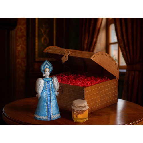 Подарочный набор: кукла фарфоровая, мед, голубой