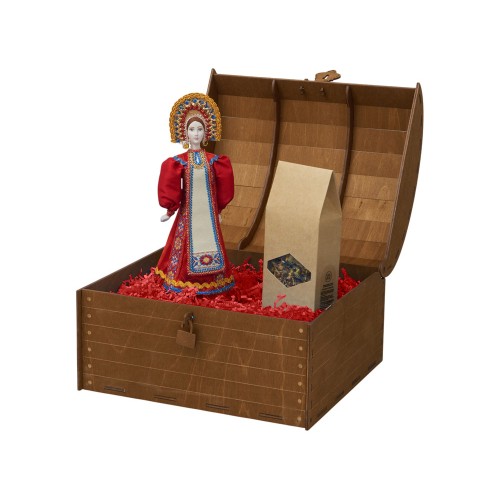 Подарочный набор: кукла фарфоровая, чай "Малина с мятой", красный