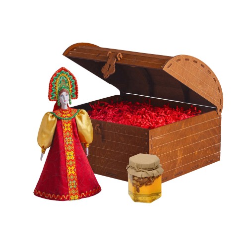 Подарочный набор: кукла фарфоровая, мед, красный