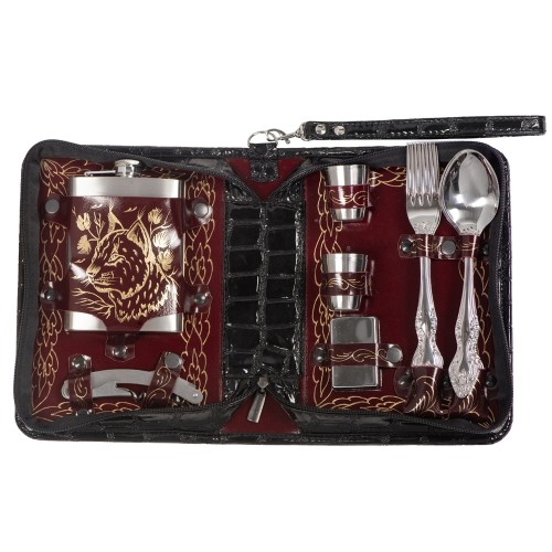 Набор "Дорожный" на 4 персоны в барсетке с худ. выжиганием