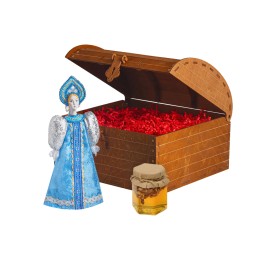 Подарочный набор: кукла фарфоровая, мед, голубой