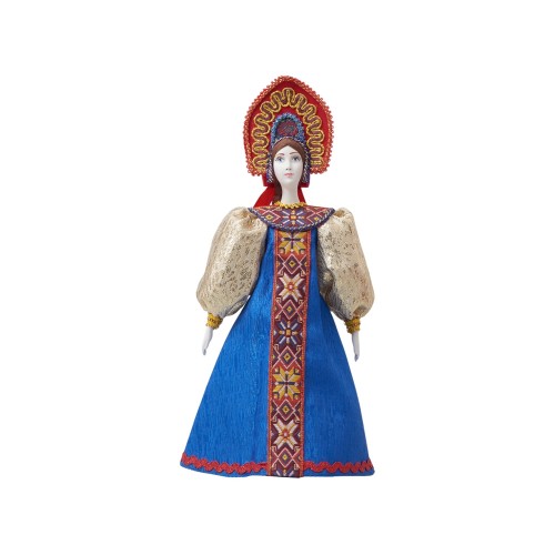 Подарочный набор: кукла фарфоровая, чай "Малина с мятой", синий